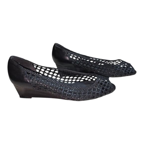 Stuart Weitzman Passive Black Leather Wedge Open Toe Women's Shoes Size 9.5 - Picture 6 of 10